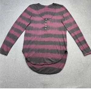 Free People Striped Top - Burgundy and Charcoal